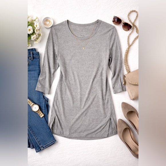 Andrea Jovine Tops - Andrea Jovine Gray Stretch Tunic Top XL – 3/4 Sleeve Soft Jersey Knit Side Slits